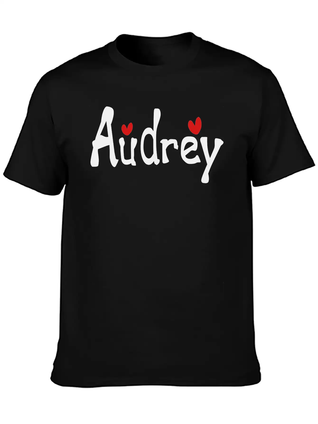 Name Audrey Txt Hearts Vector Graphic Line Art Stylish Everyday T-Shirt – Unisex Basic Cotton Tee