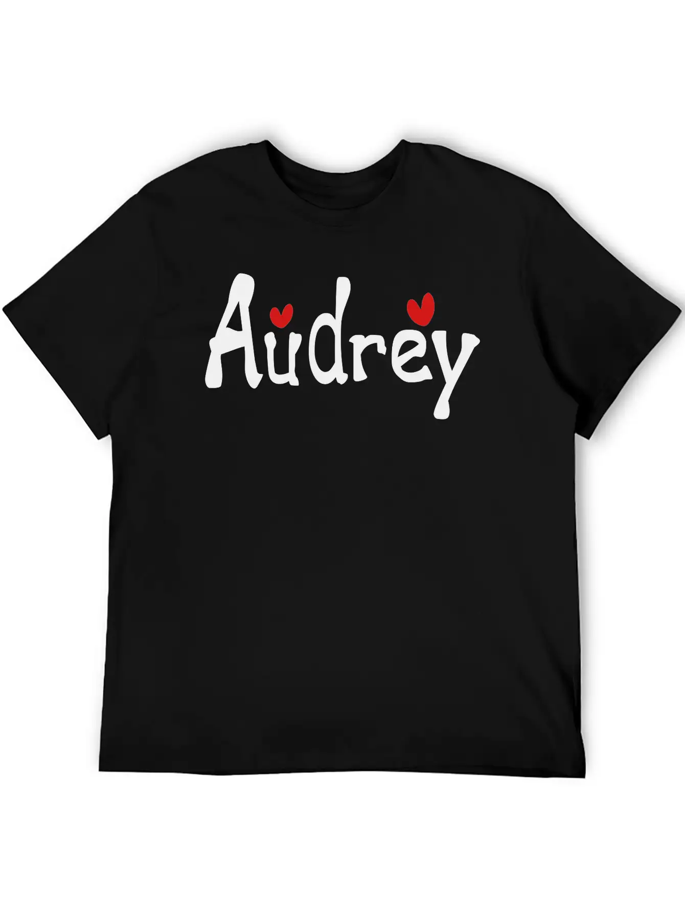 Name Audrey Txt Hearts Vector Graphic Line Art Stylish Everyday T-Shirt – Unisex Basic Cotton Tee