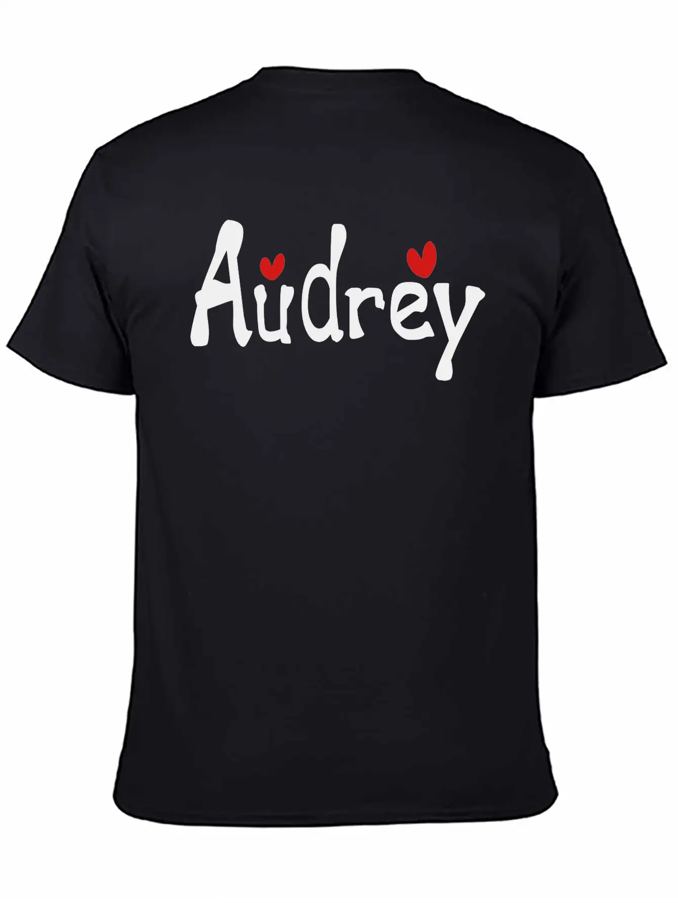 Name Audrey Txt Hearts Vector Graphic Line Art Stylish Everyday T-Shirt – Unisex Basic Cotton Tee