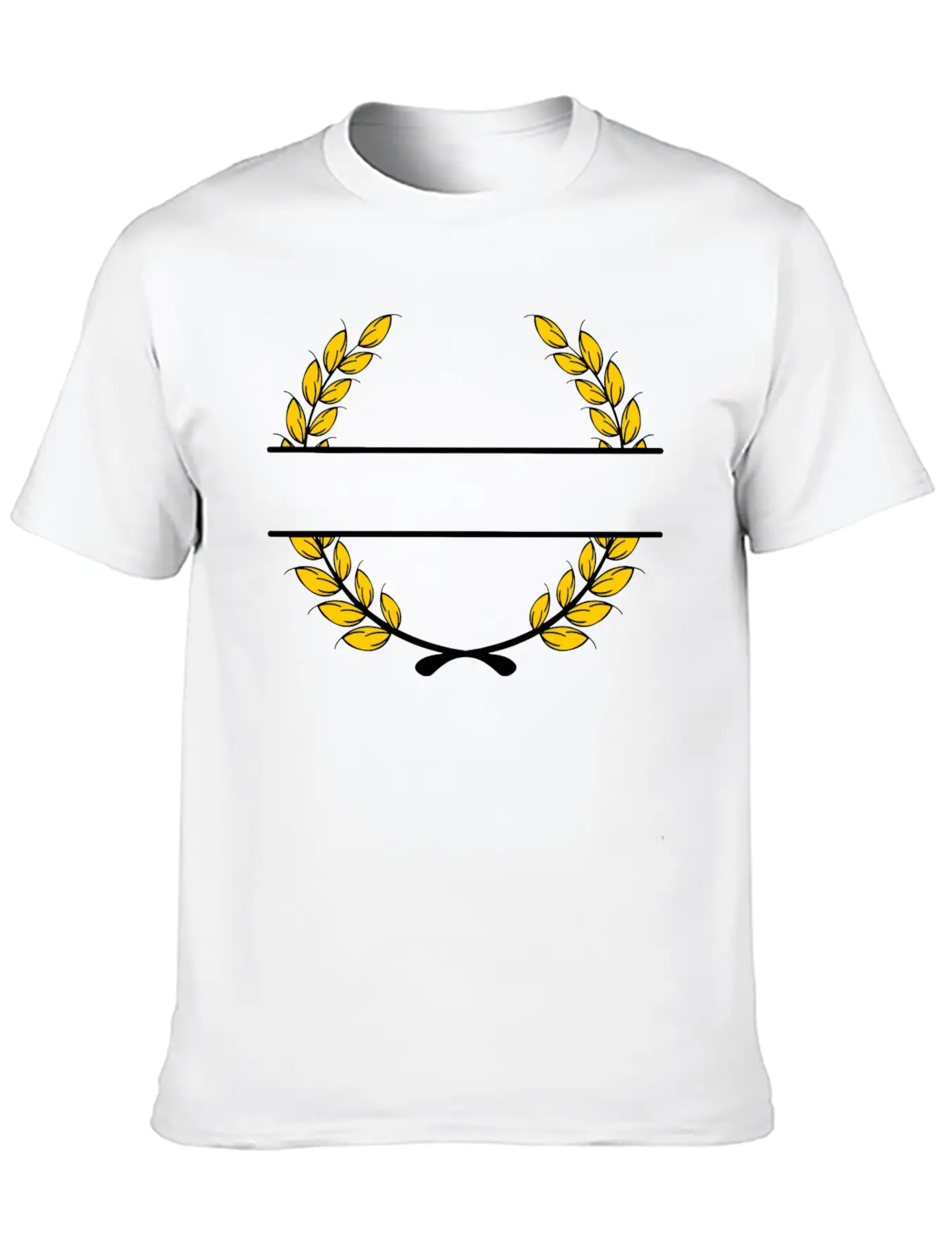 Name Banner Laurel Wreath Gold Wheat Unisex Short Sleeve Soft Cotton T-Shirt – Casual Everyday Wear