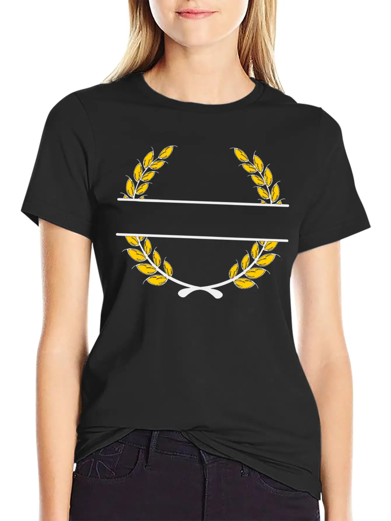 Name Banner Laurel Wreath Gold Wheat Unisex Short Sleeve Soft Cotton T-Shirt – Casual Everyday Wear