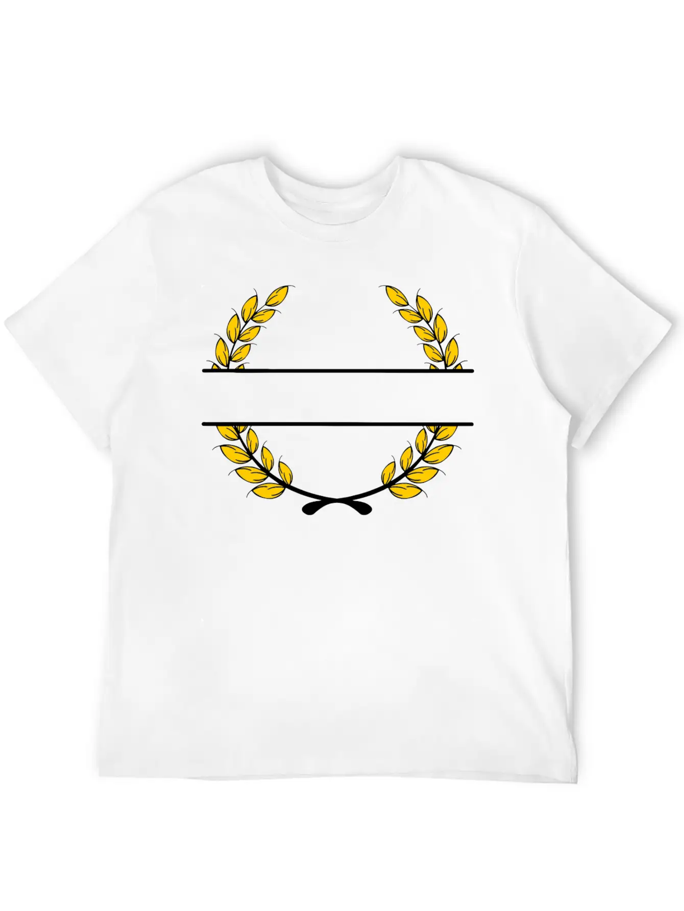 Name Banner Laurel Wreath Gold Wheat Unisex Short Sleeve Soft Cotton T-Shirt – Casual Everyday Wear