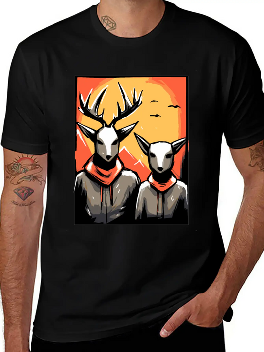 Nature And A Couple Of Deer Unisex Short Sleeve Soft Cotton T-Shirt – Casual Everyday Wear