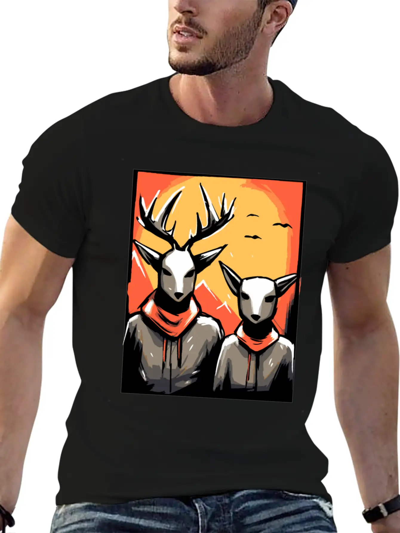 Nature And A Couple Of Deer Unisex Short Sleeve Soft Cotton T-Shirt – Casual Everyday Wear