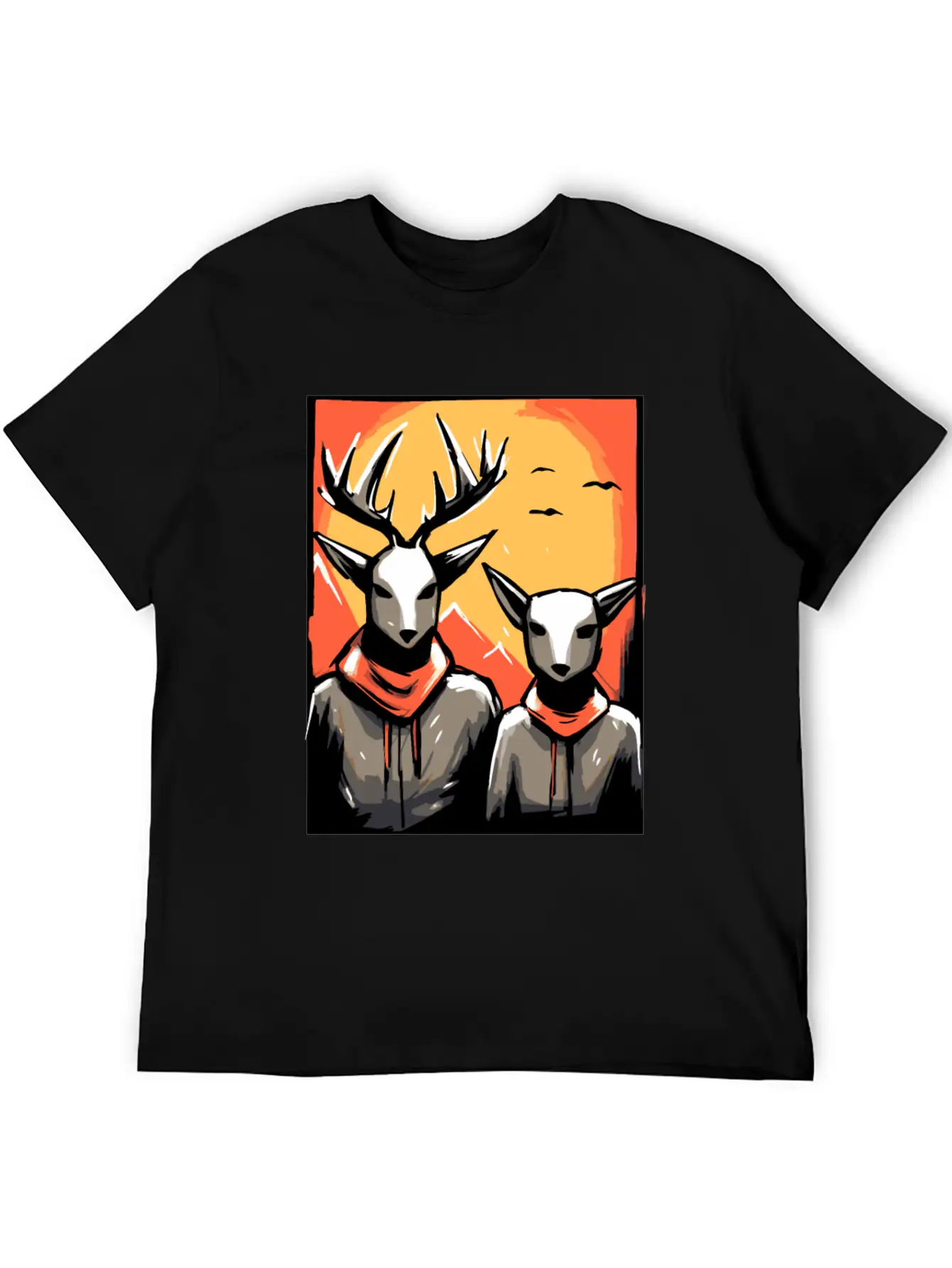 Nature And A Couple Of Deer Unisex Short Sleeve Soft Cotton T-Shirt – Casual Everyday Wear