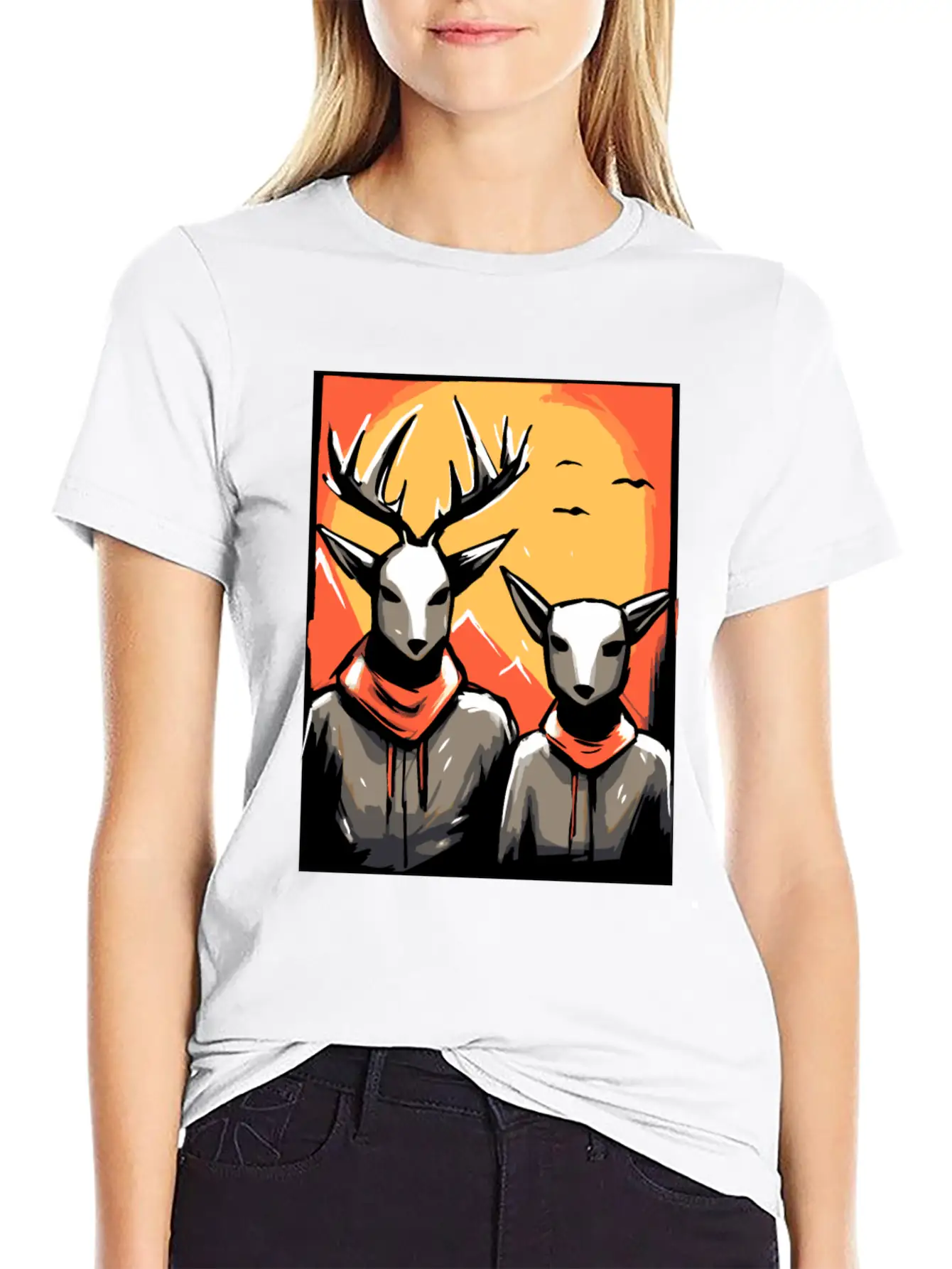 Nature And A Couple Of Deer Unisex Short Sleeve Soft Cotton T-Shirt – Casual Everyday Wear