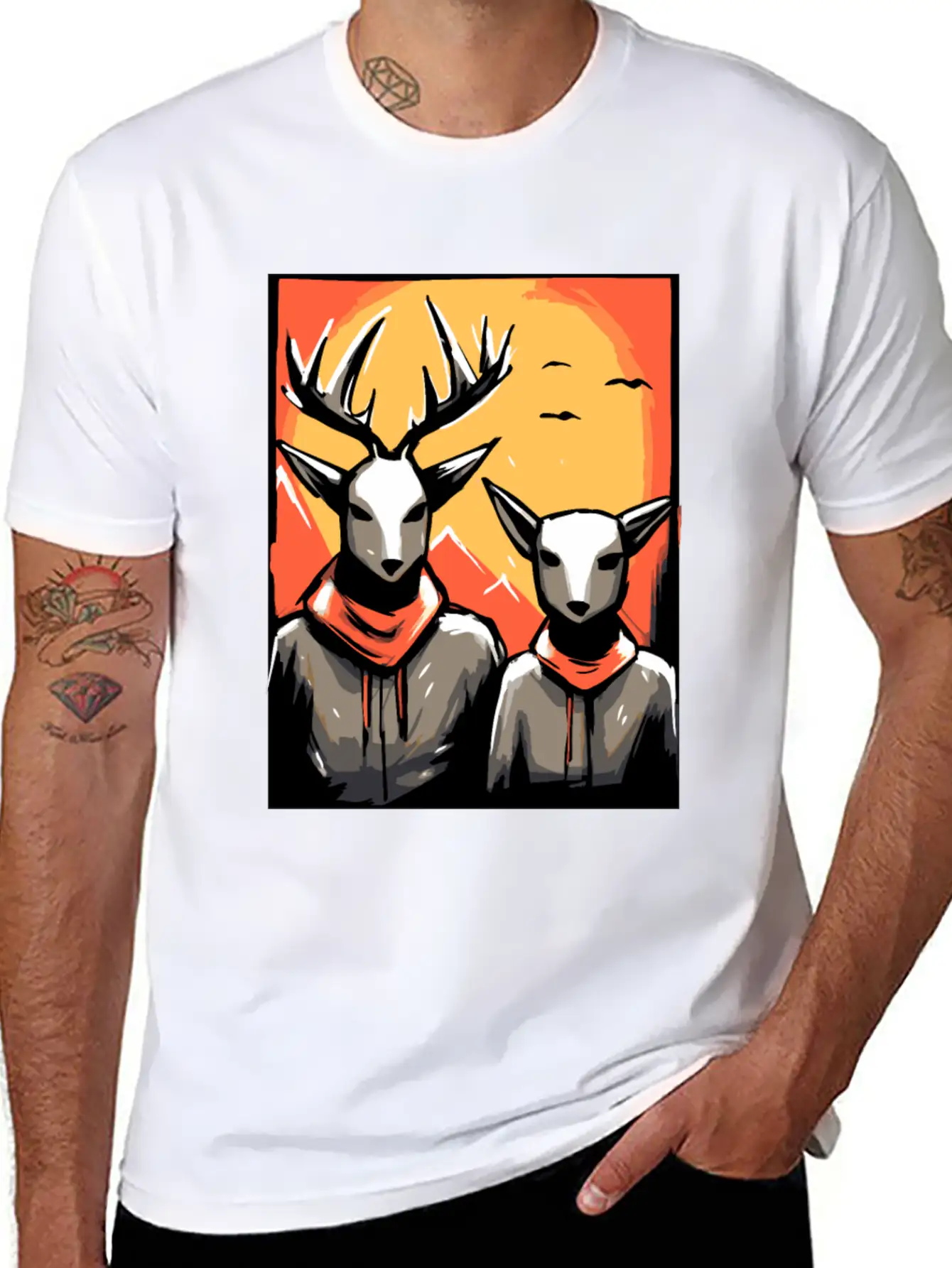 Nature And A Couple Of Deer Unisex Short Sleeve Soft Cotton T-Shirt – Casual Everyday Wear