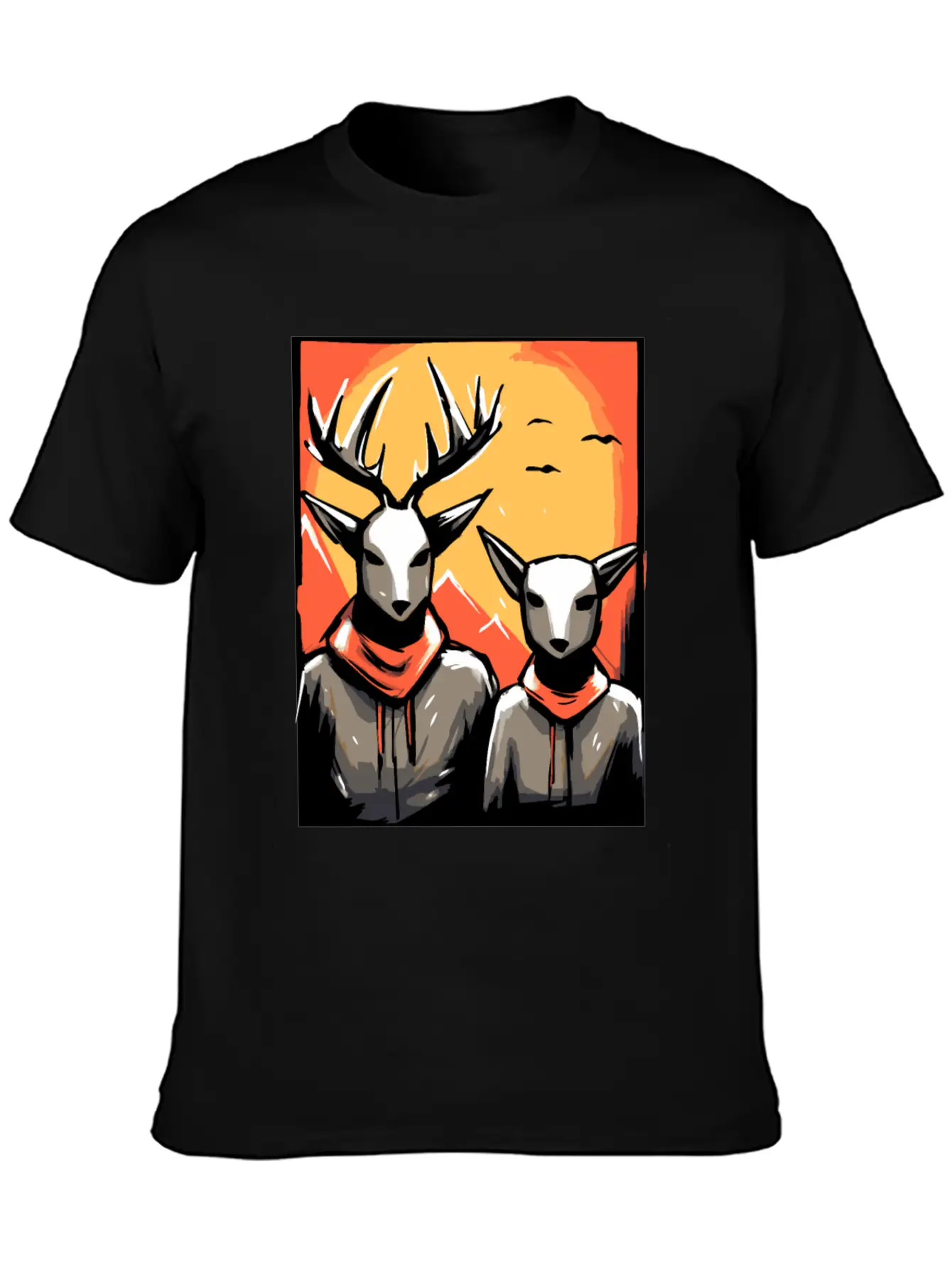 Nature And A Couple Of Deer Unisex Short Sleeve Soft Cotton T-Shirt – Casual Everyday Wear