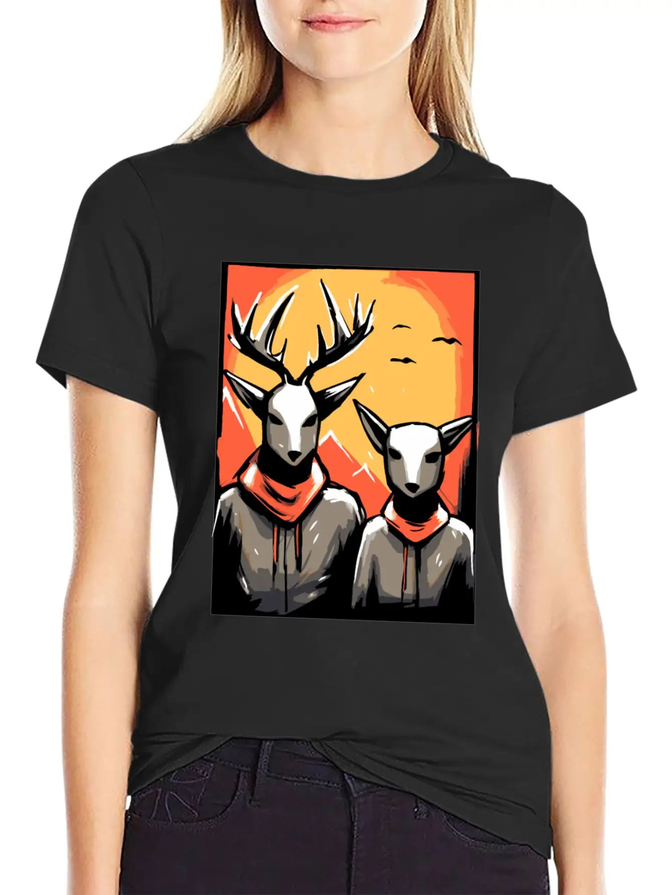 Nature And A Couple Of Deer Unisex Short Sleeve Soft Cotton T-Shirt – Casual Everyday Wear