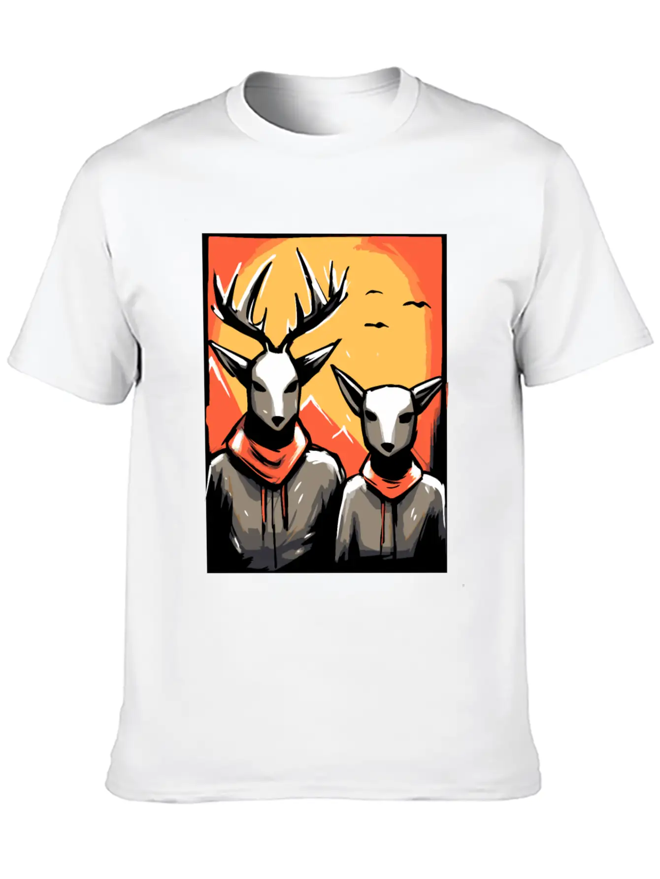 Nature And A Couple Of Deer Unisex Short Sleeve Soft Cotton T-Shirt – Casual Everyday Wear