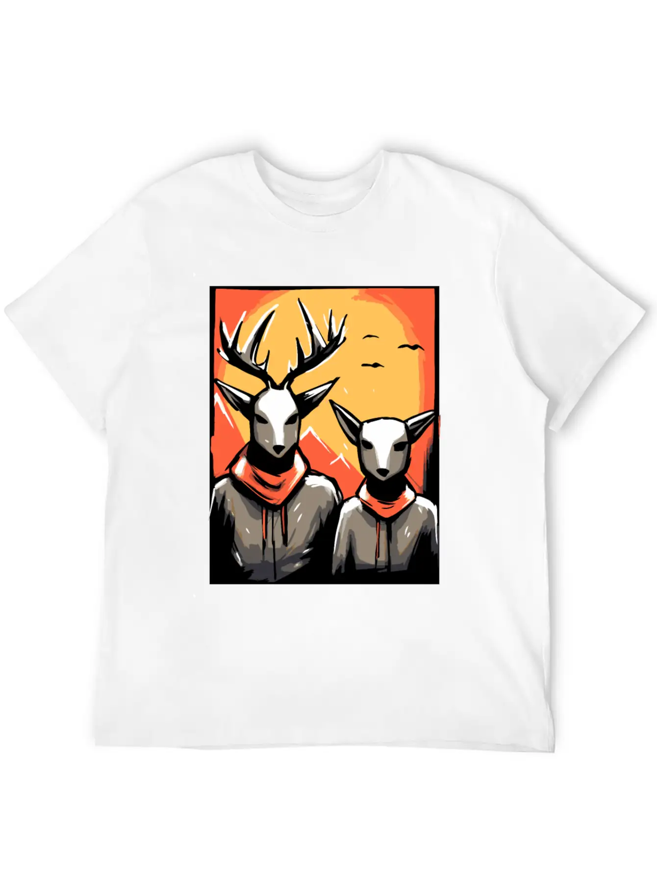 Nature And A Couple Of Deer Unisex Short Sleeve Soft Cotton T-Shirt – Casual Everyday Wear