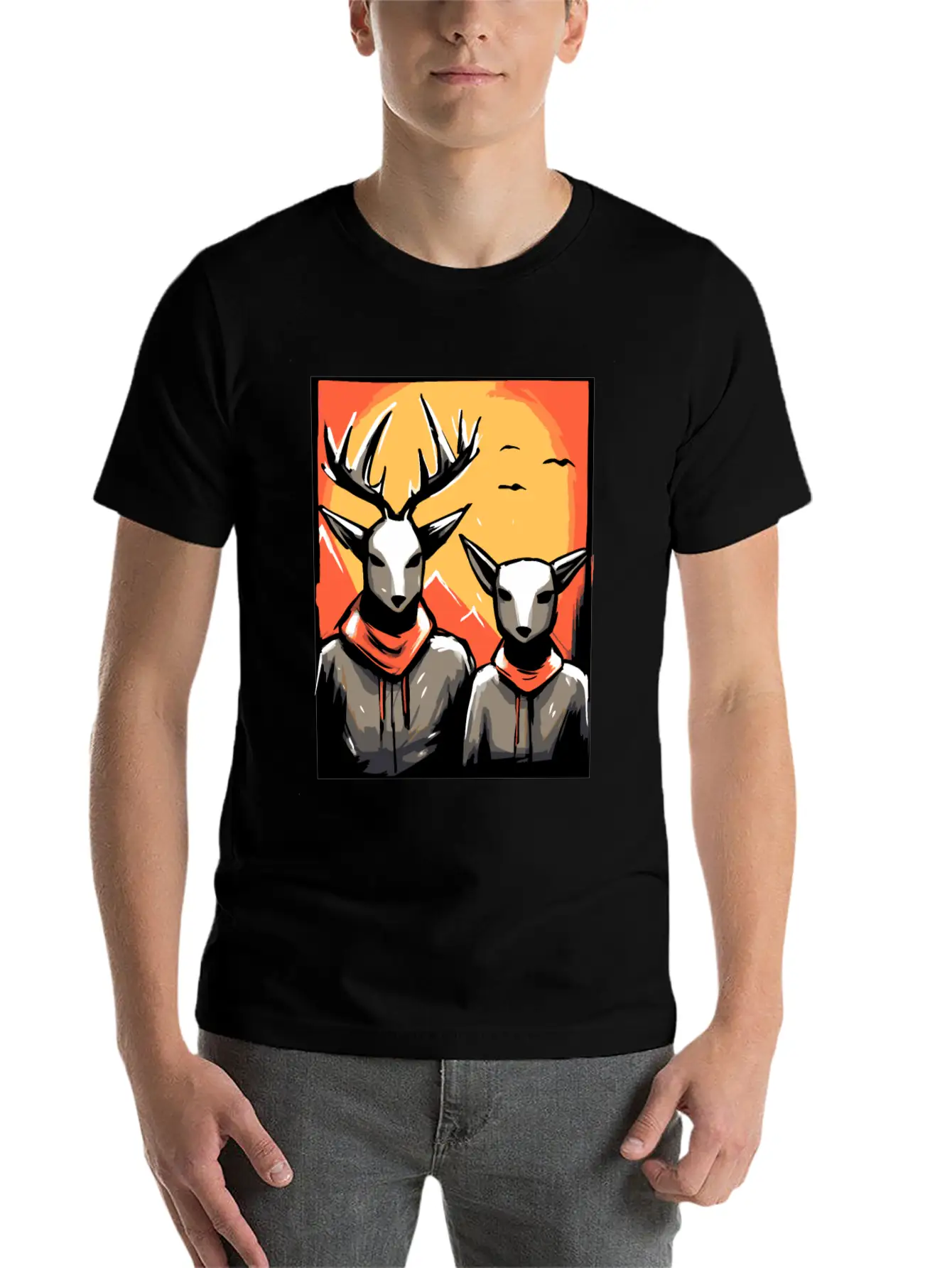 Nature And A Couple Of Deer Unisex Short Sleeve Soft Cotton T-Shirt – Casual Everyday Wear