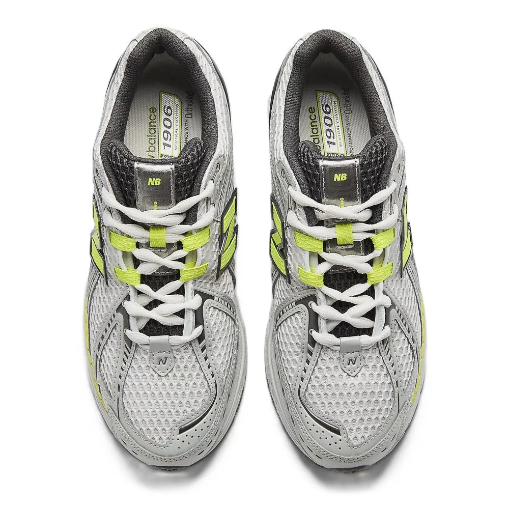 New Balance Women's 1906R in Light Silver Metallic with Alkaline Green