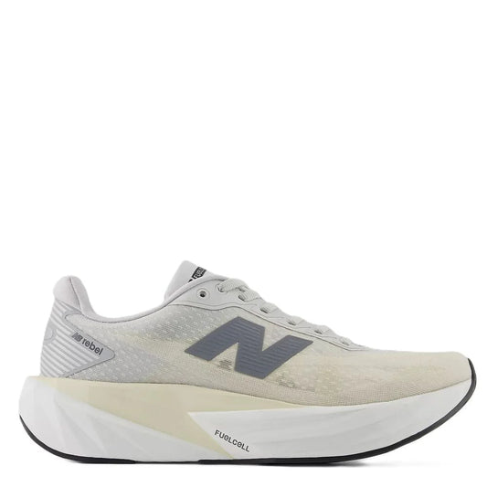New Balance Women's FuelCell Rebel v5 in Linen with Grey Matter and White