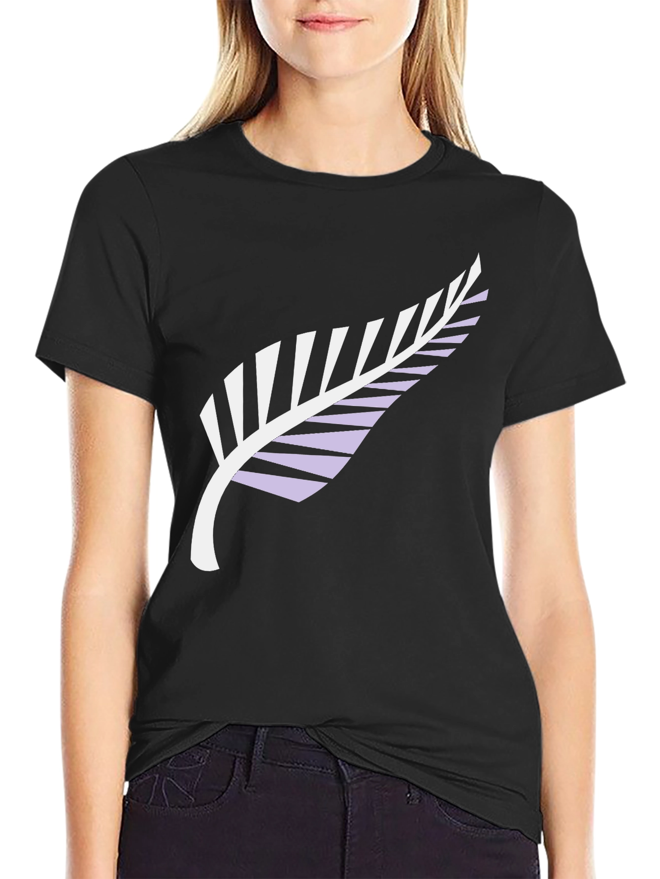 Black Tee with Silver Fern Print
