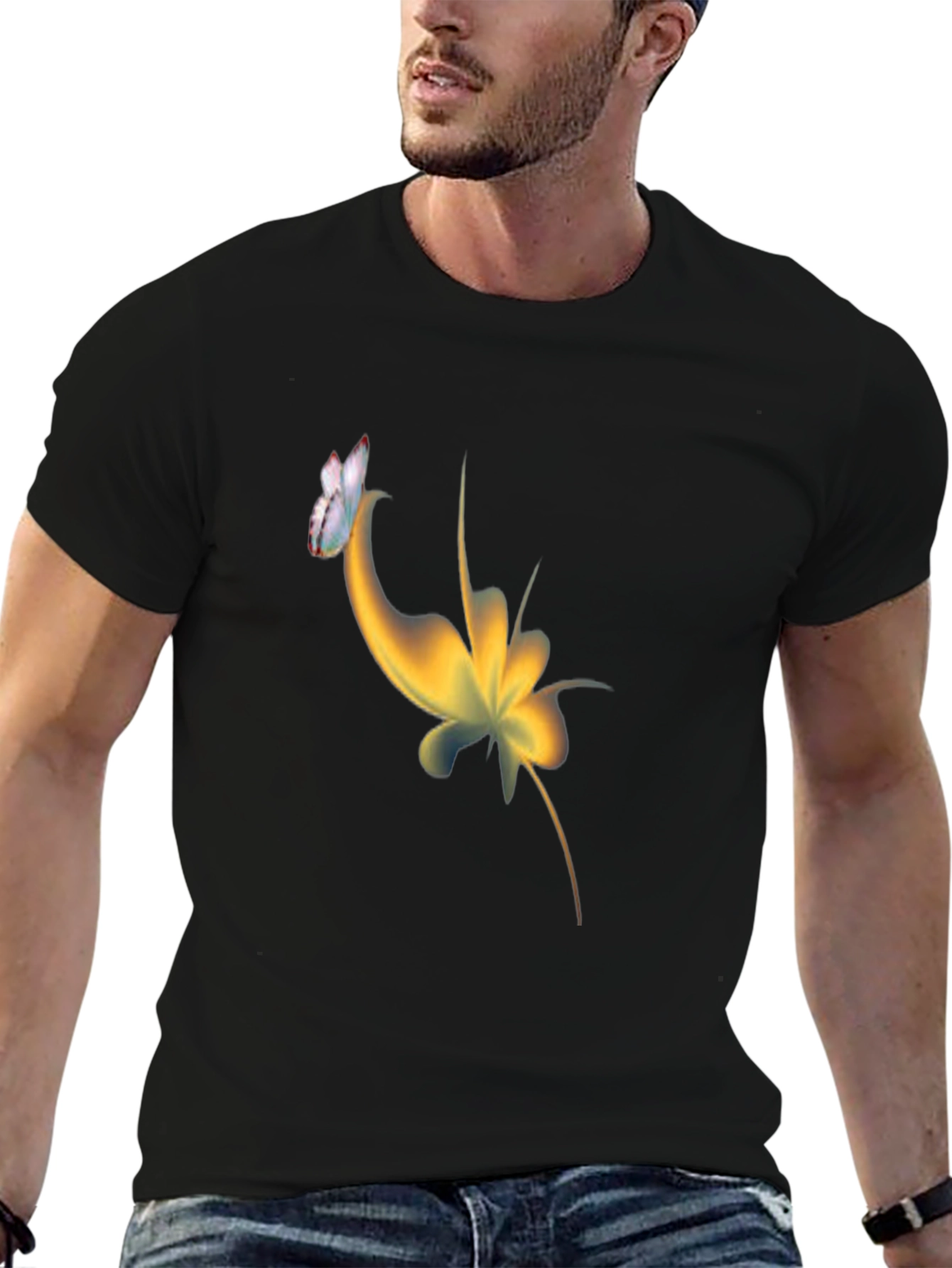 Abstract Butterfly Graphic Black T-Shirt