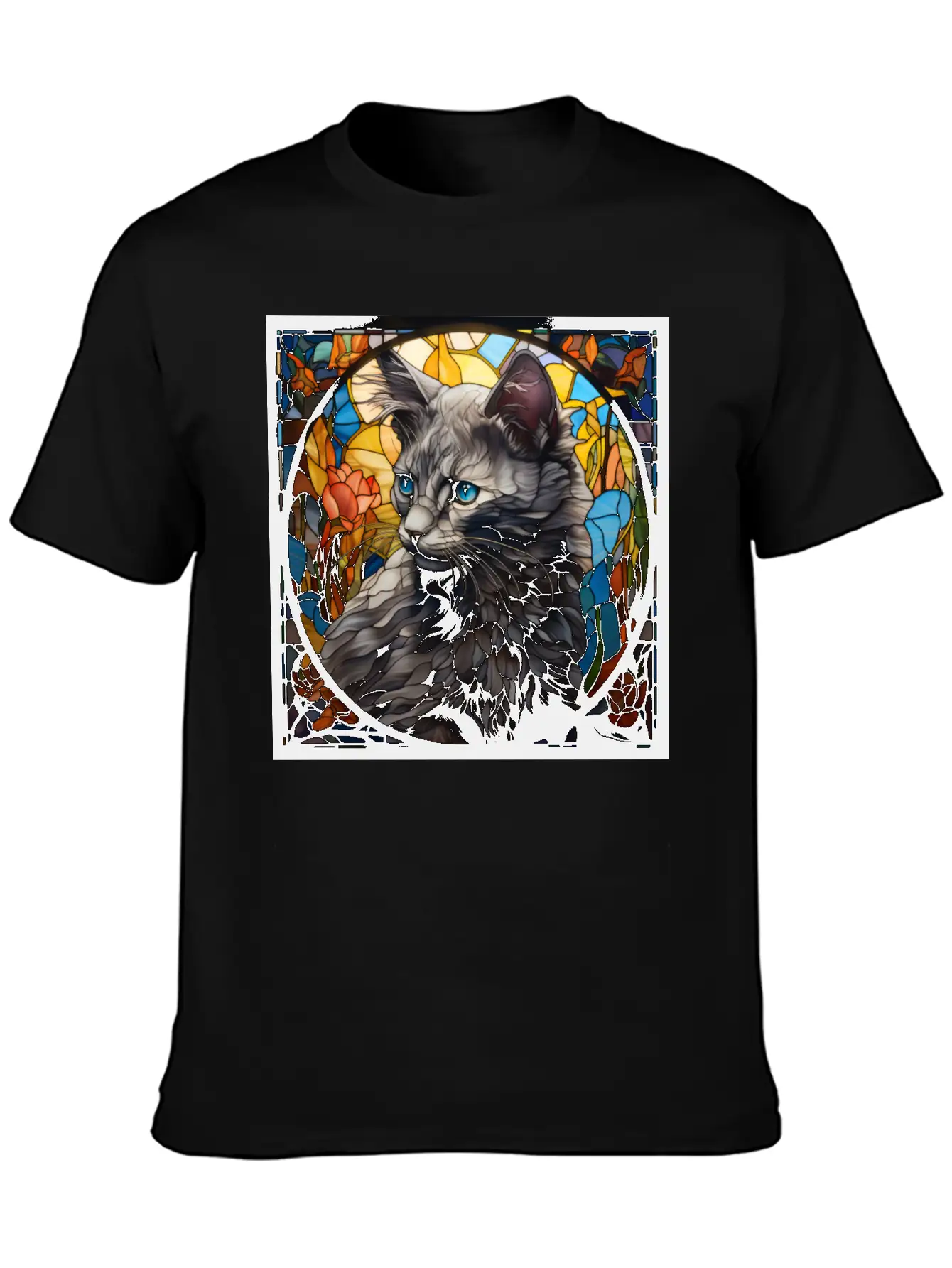 Nebelung Kitten In Stained Glass Basic Graphic T-Shirt – Daily Comfort In Soft Cotton