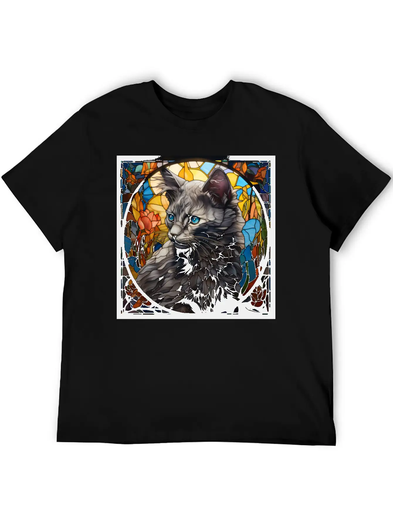 Nebelung Kitten In Stained Glass Basic Graphic T-Shirt – Daily Comfort In Soft Cotton