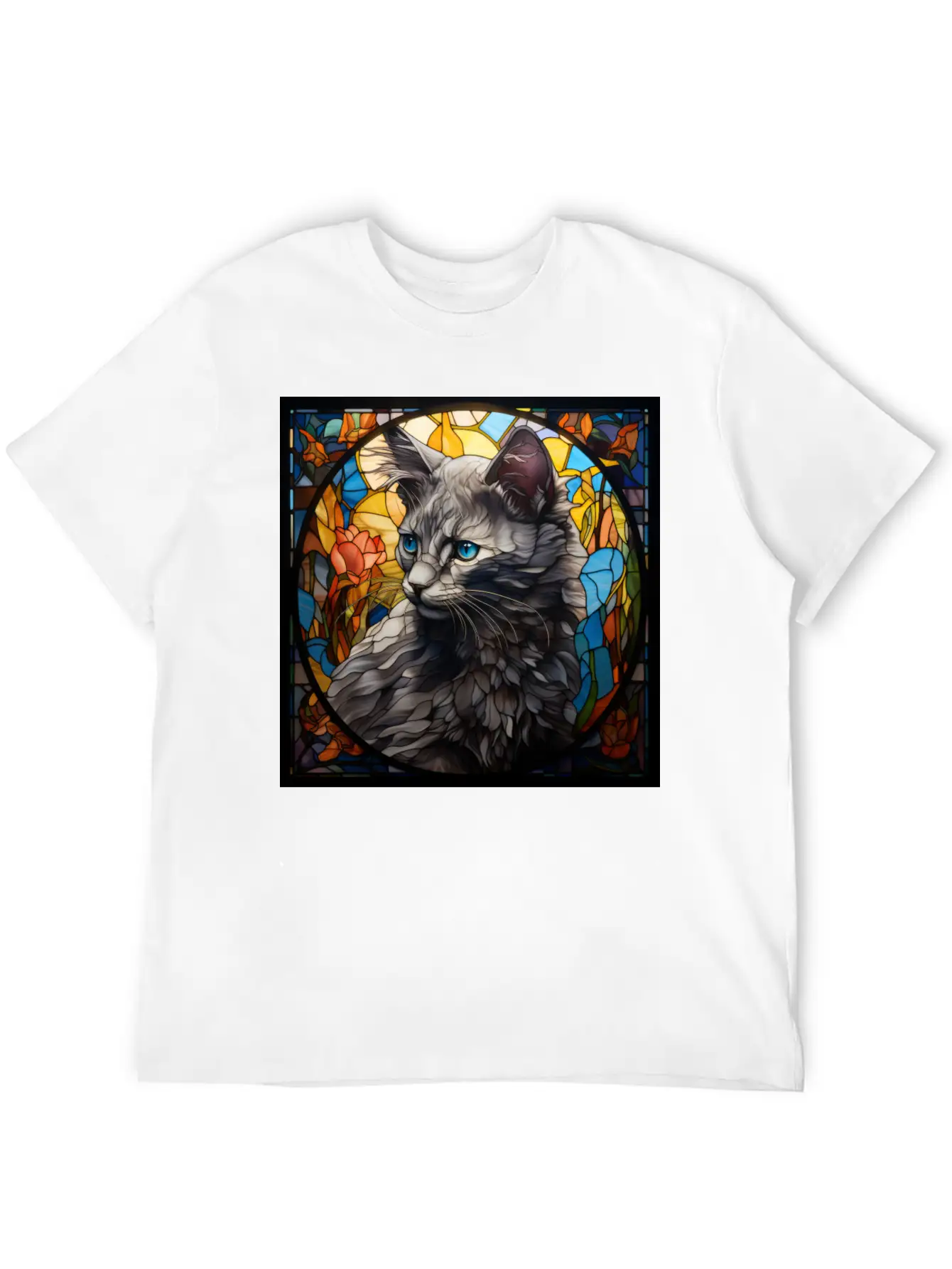 Nebelung Kitten In Stained Glass Basic Graphic T-Shirt – Daily Comfort In Soft Cotton