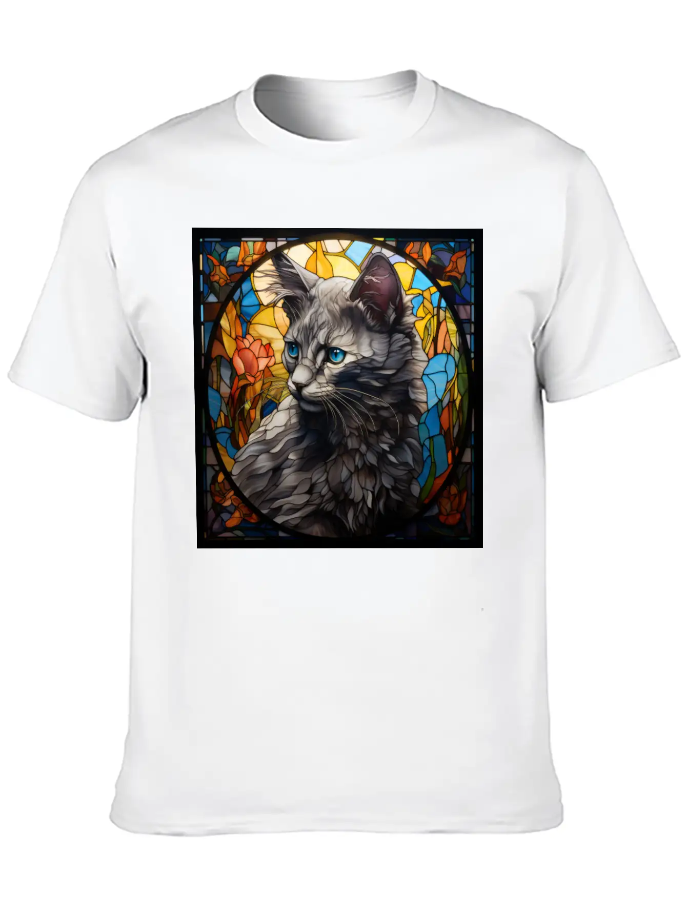 Nebelung Kitten In Stained Glass Basic Graphic T-Shirt – Daily Comfort In Soft Cotton