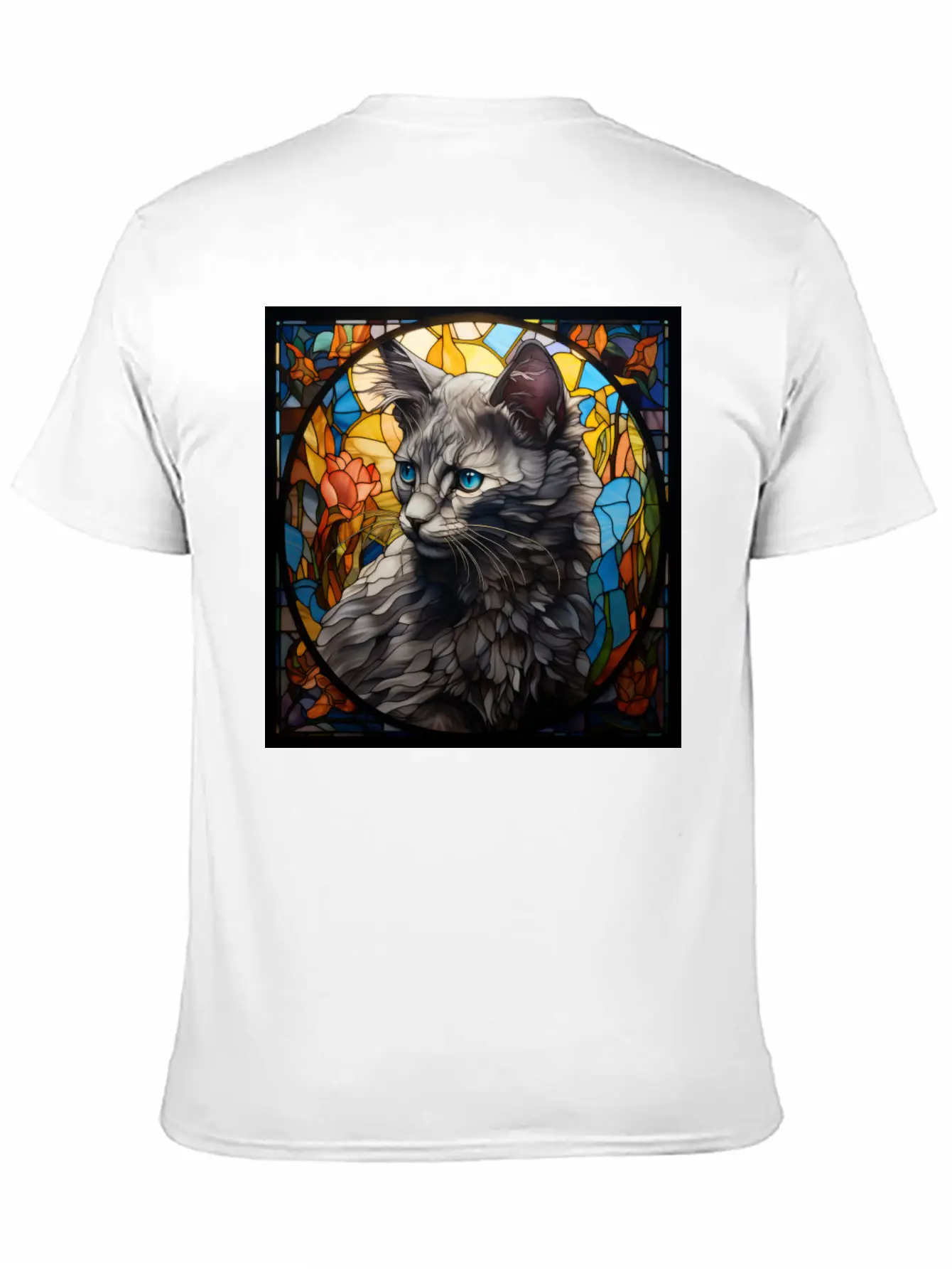 Nebelung Kitten In Stained Glass Basic Graphic T-Shirt – Daily Comfort In Soft Cotton