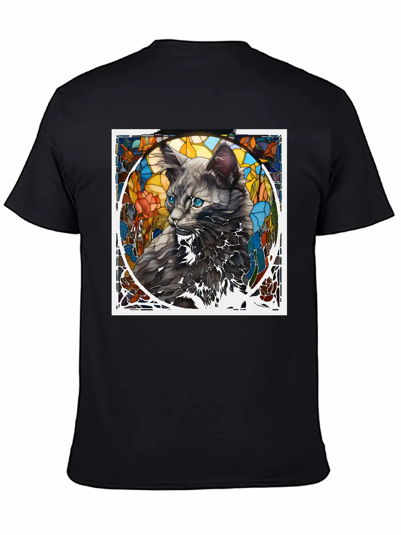 Nebelung Kitten In Stained Glass Basic Graphic T-Shirt – Daily Comfort In Soft Cotton