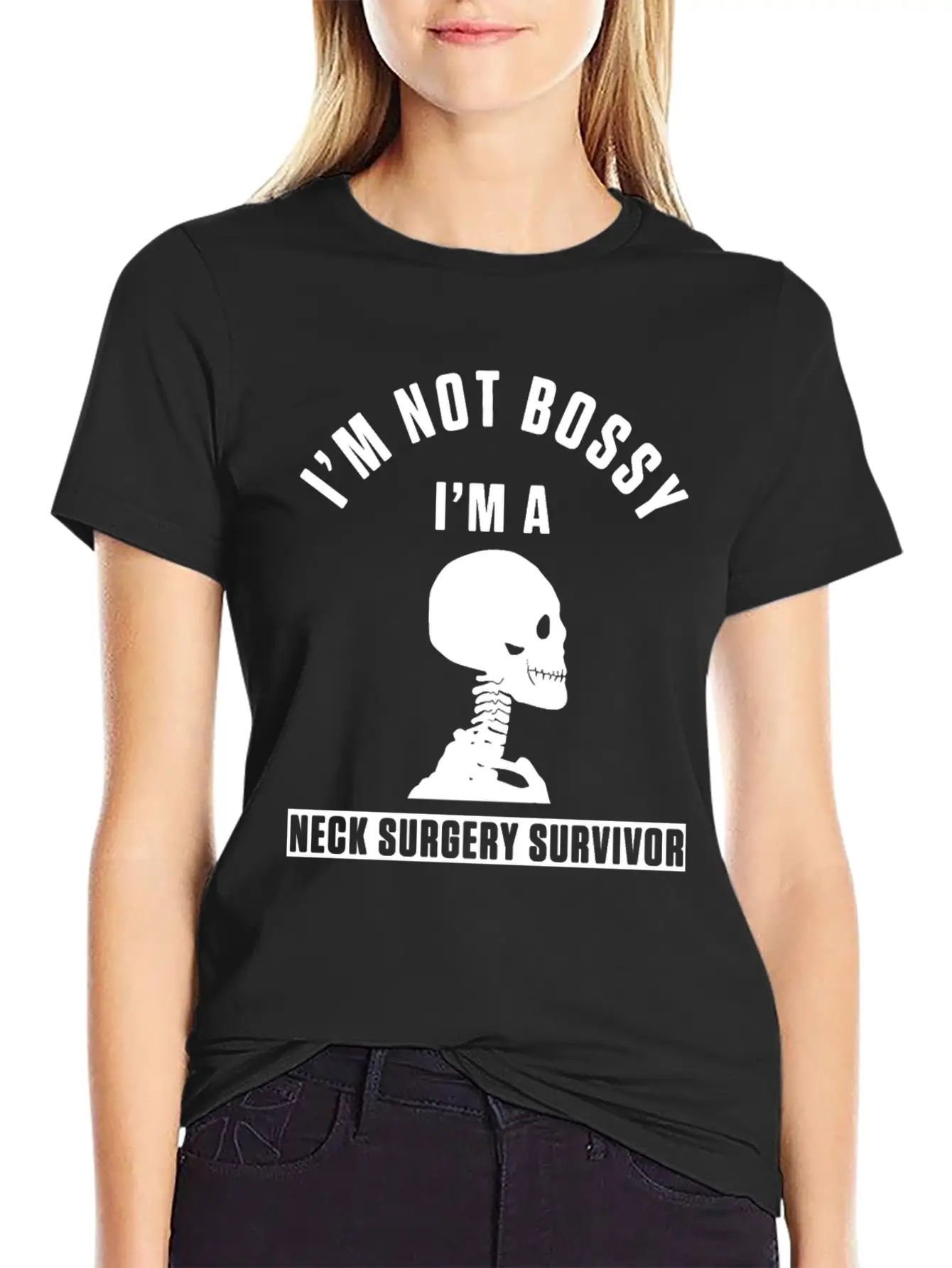 Neck Surgery Bossy Implant Survivor Recovery Stylish Everyday T-Shirt – Unisex Basic Cotton Tee