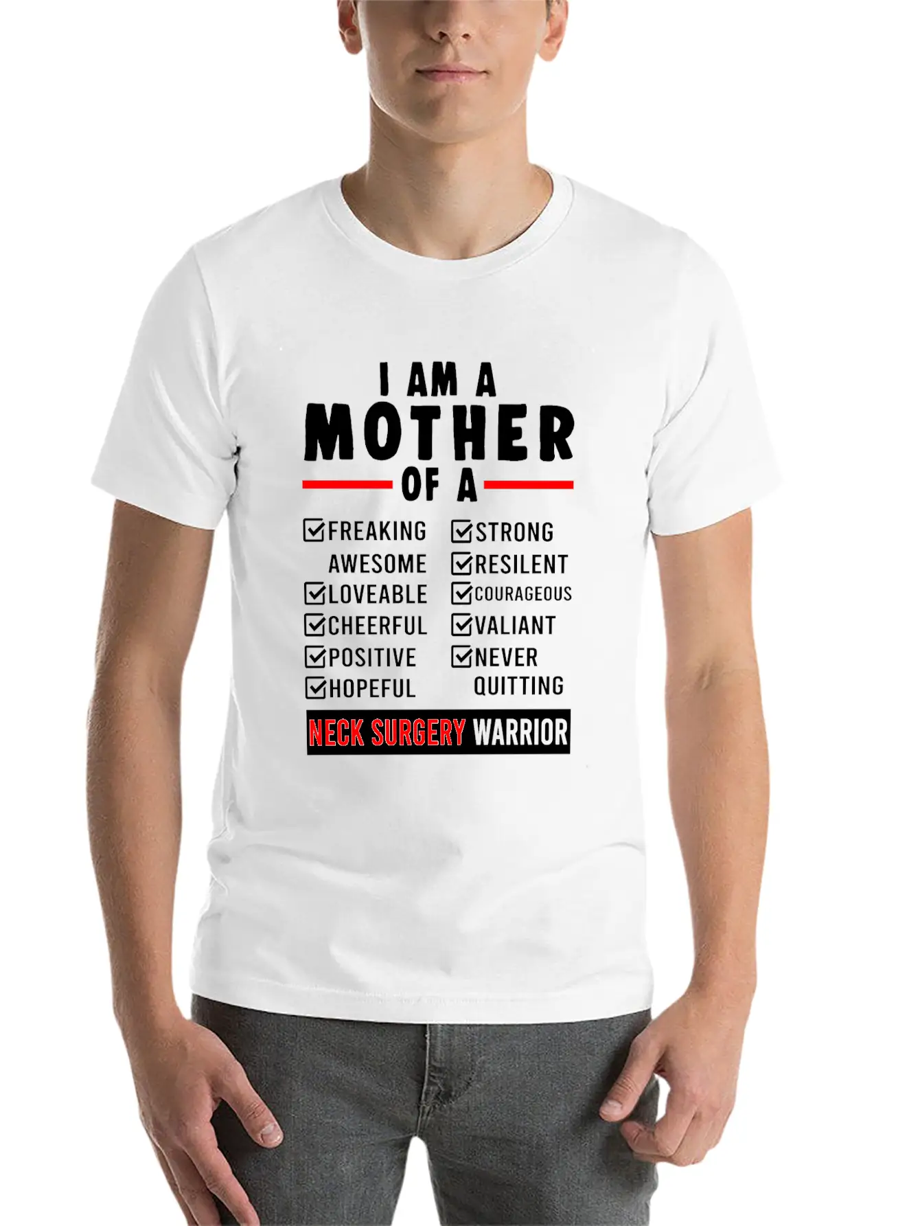 Neck Surgery Mother Implant Survivor Recovery Unisex Short Sleeve Soft Cotton T-Shirt – Casual Everyday Wear