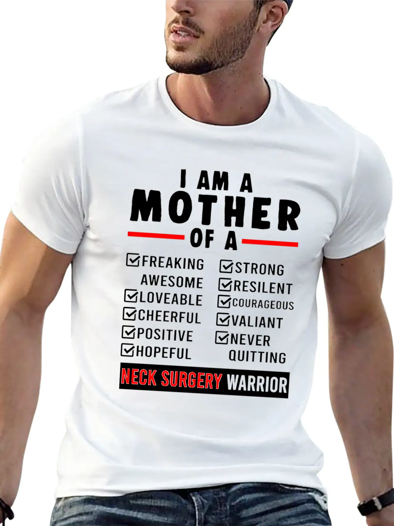 Neck Surgery Mother Implant Survivor Recovery Unisex Short Sleeve Soft Cotton T-Shirt – Casual Everyday Wear