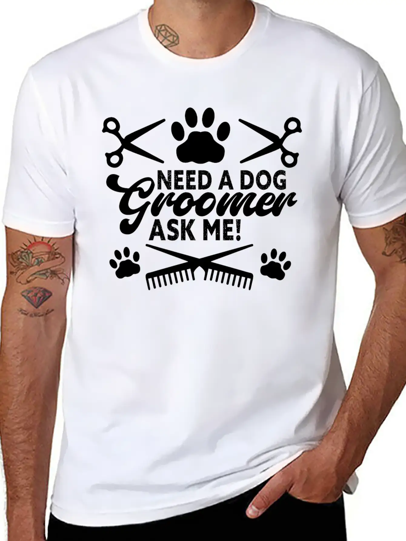 Need A Dog Groomer Ask Me Funny Puppy Stylist Unisex Short Sleeve Soft Cotton T-Shirt – Casual Everyday Wear