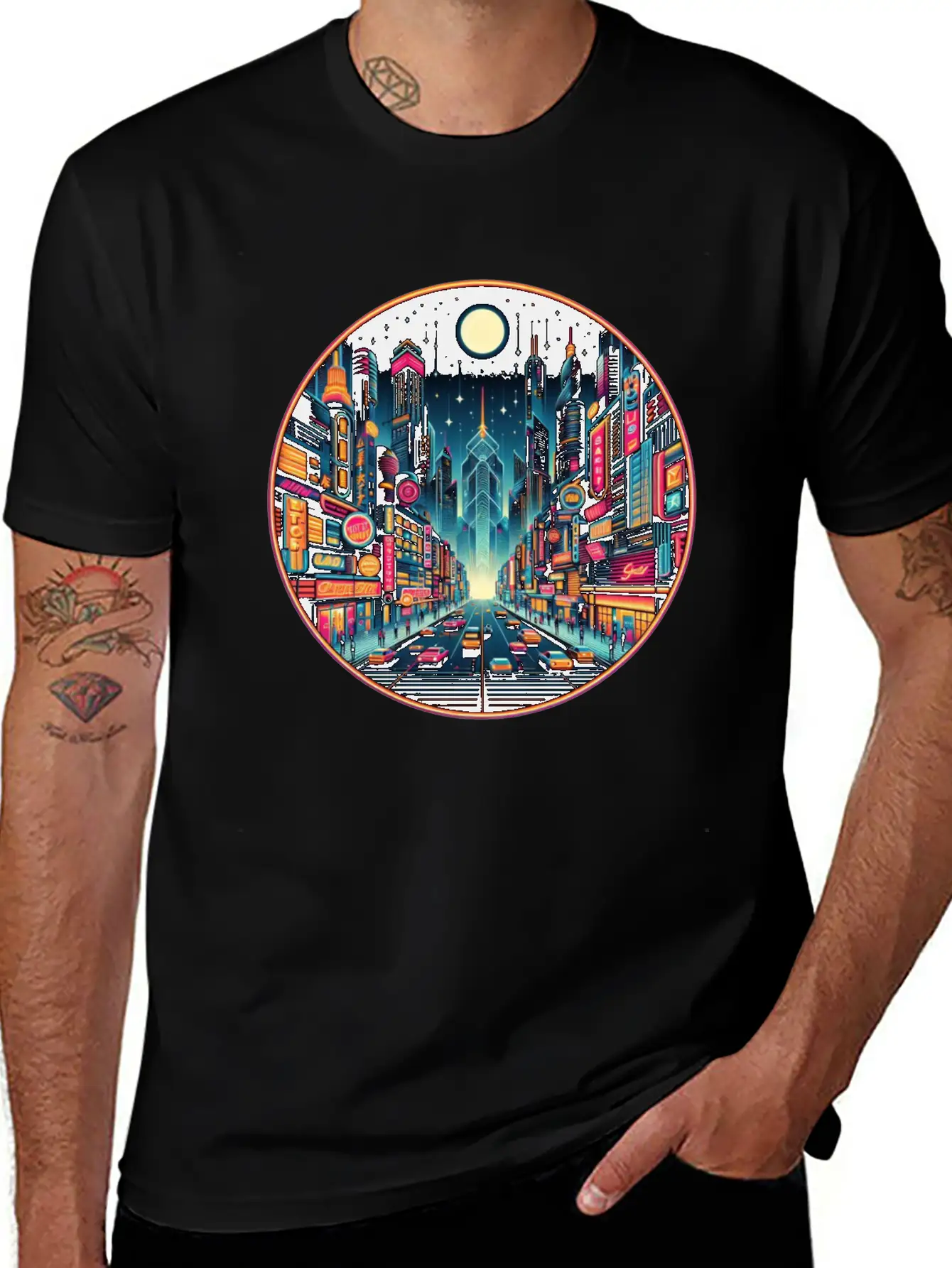 Neon Cityscape Retro Futurism Art Essential Unisex Summer Tee – Soft Cotton Casual Fit