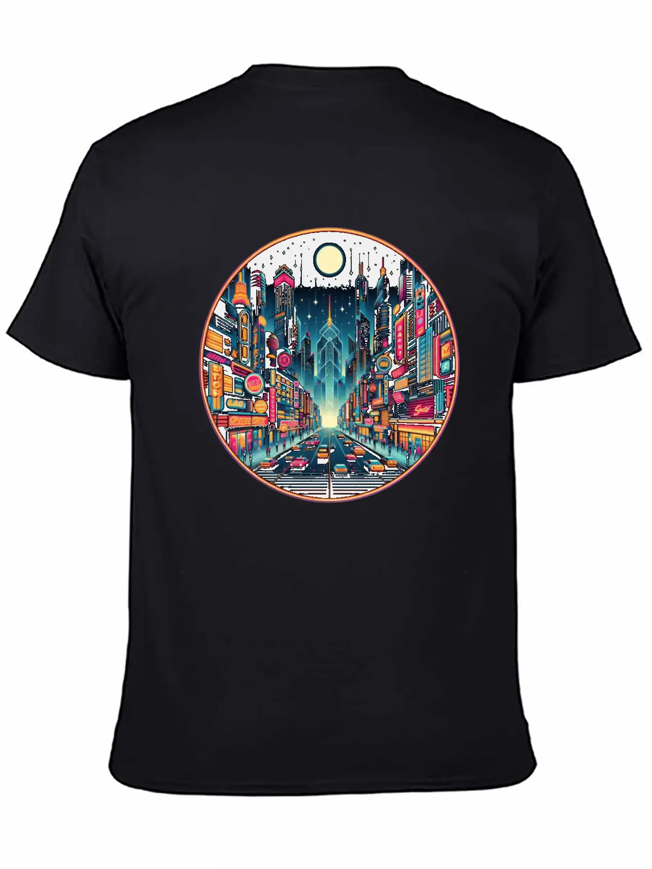 Neon Cityscape Retro Futurism Art Essential Unisex Summer Tee – Soft Cotton Casual Fit