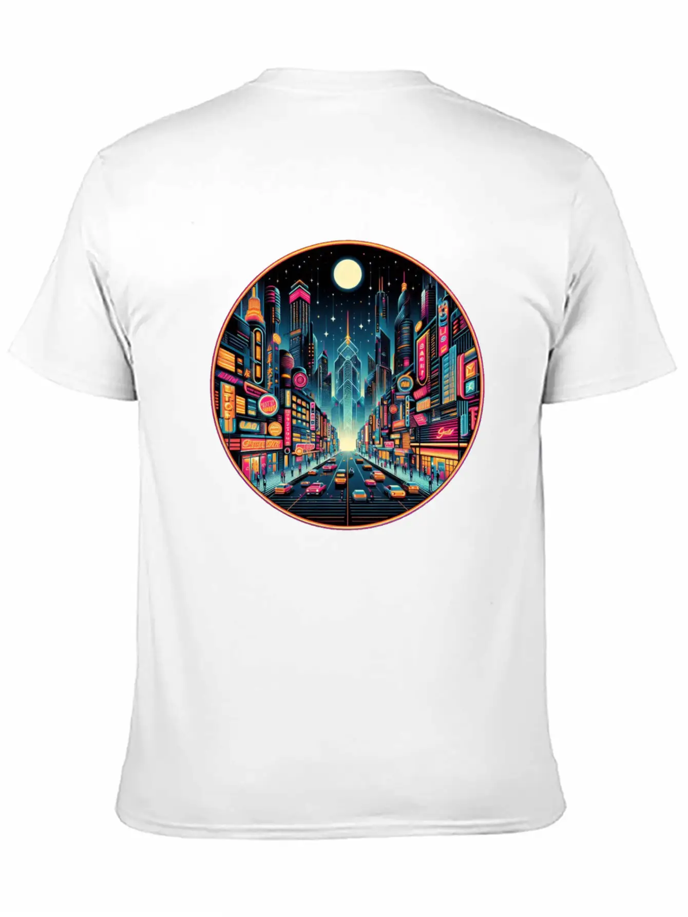 Neon Cityscape Retro Futurism Art Essential Unisex Summer Tee – Soft Cotton Casual Fit
