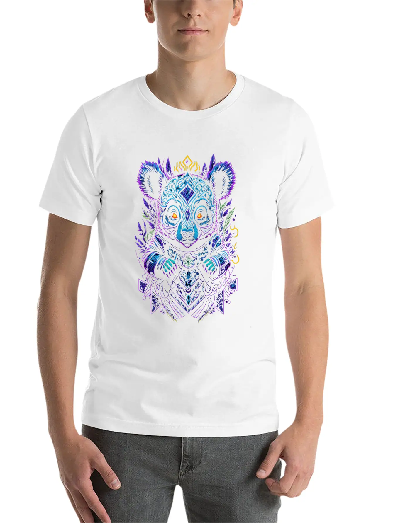 Neon Colorful Cute Bear Ornament Essential Unisex Summer Tee – Soft Cotton Casual Fit