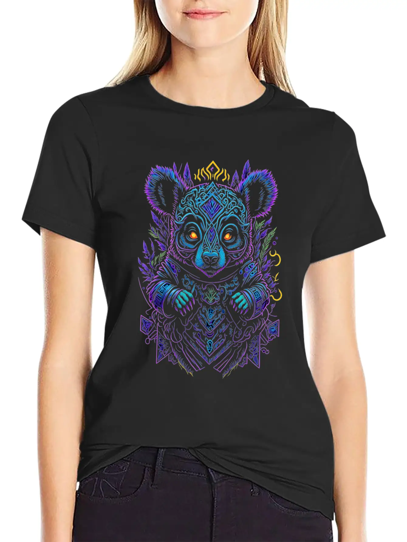 Neon Colorful Cute Bear Ornament Essential Unisex Summer Tee – Soft Cotton Casual Fit