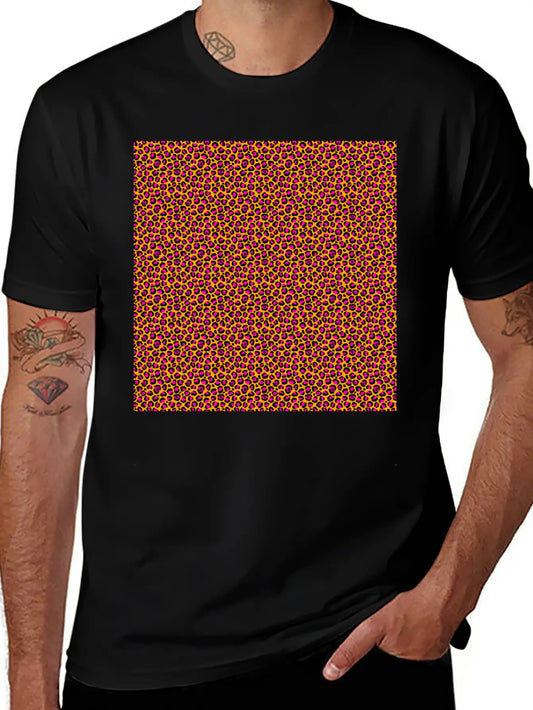 Neon Orange Pink Leopard Pattern Unisex Short Sleeve Soft Cotton T-Shirt – Casual Everyday Wear