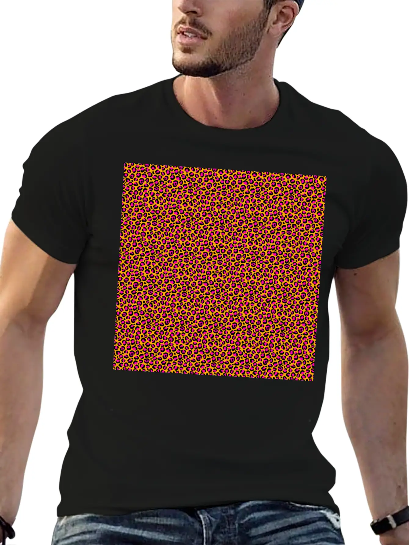 Neon Orange Pink Leopard Pattern Unisex Short Sleeve Soft Cotton T-Shirt – Casual Everyday Wear