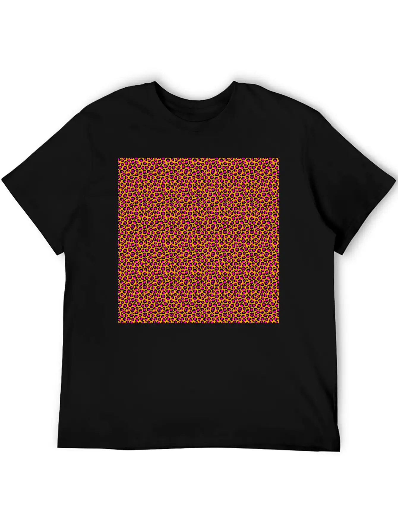 Neon Orange Pink Leopard Pattern Unisex Short Sleeve Soft Cotton T-Shirt – Casual Everyday Wear