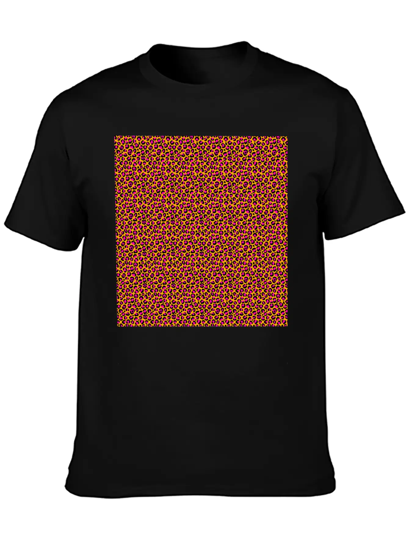 Neon Orange Pink Leopard Pattern Unisex Short Sleeve Soft Cotton T-Shirt – Casual Everyday Wear