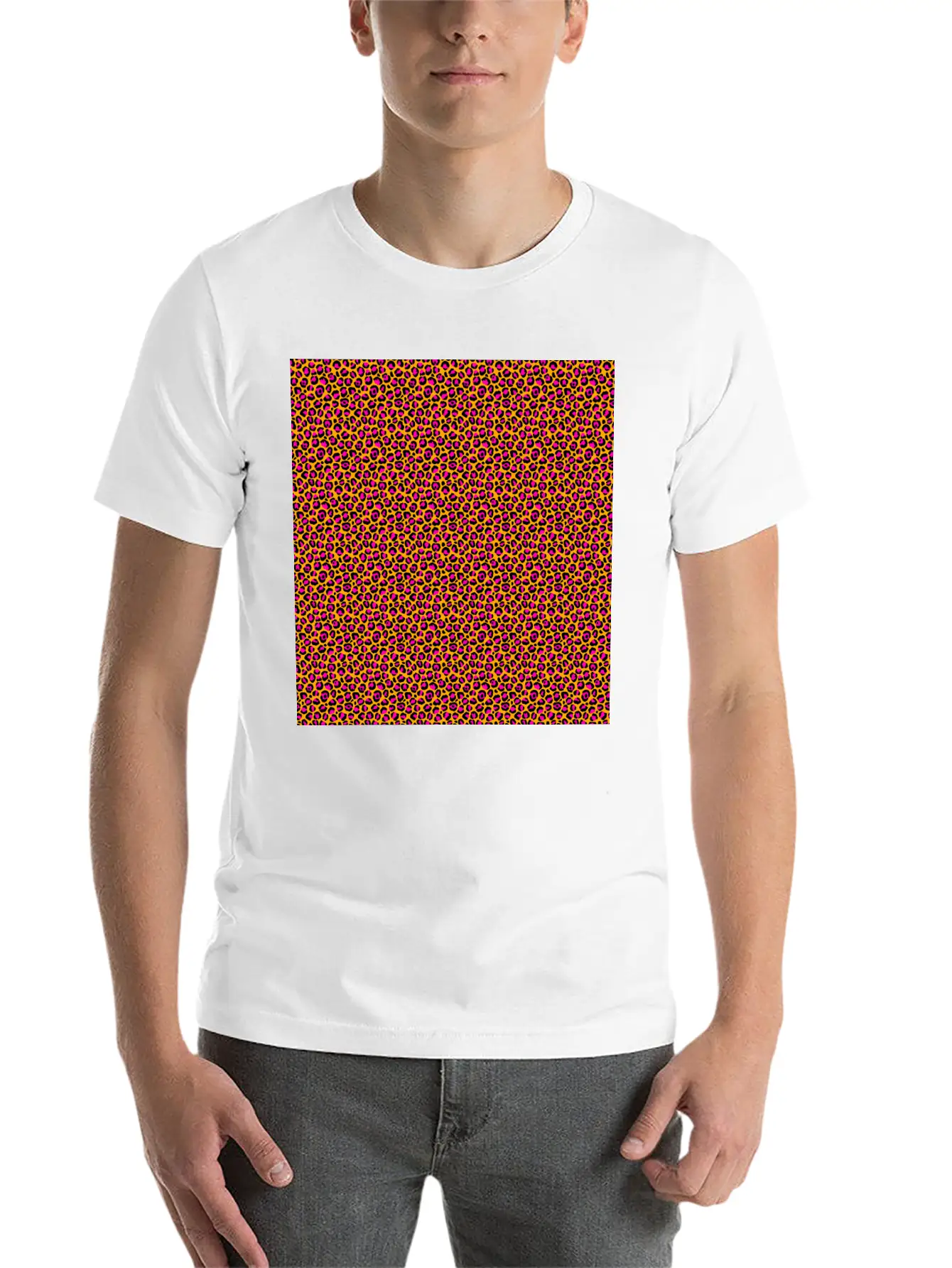 Neon Orange Pink Leopard Pattern Unisex Short Sleeve Soft Cotton T-Shirt – Casual Everyday Wear