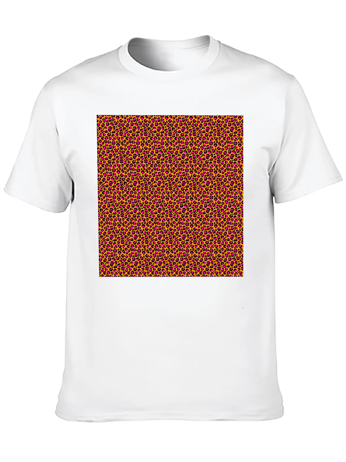Neon Orange Pink Leopard Pattern Unisex Short Sleeve Soft Cotton T-Shirt – Casual Everyday Wear