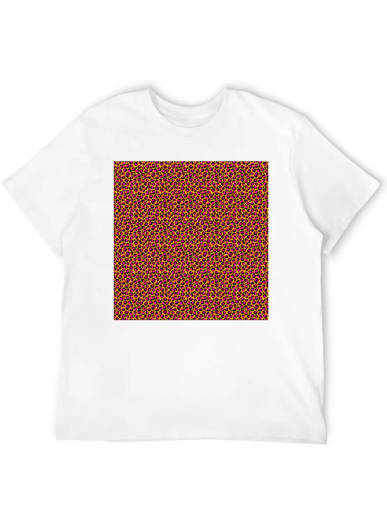 Neon Orange Pink Leopard Pattern Unisex Short Sleeve Soft Cotton T-Shirt – Casual Everyday Wear
