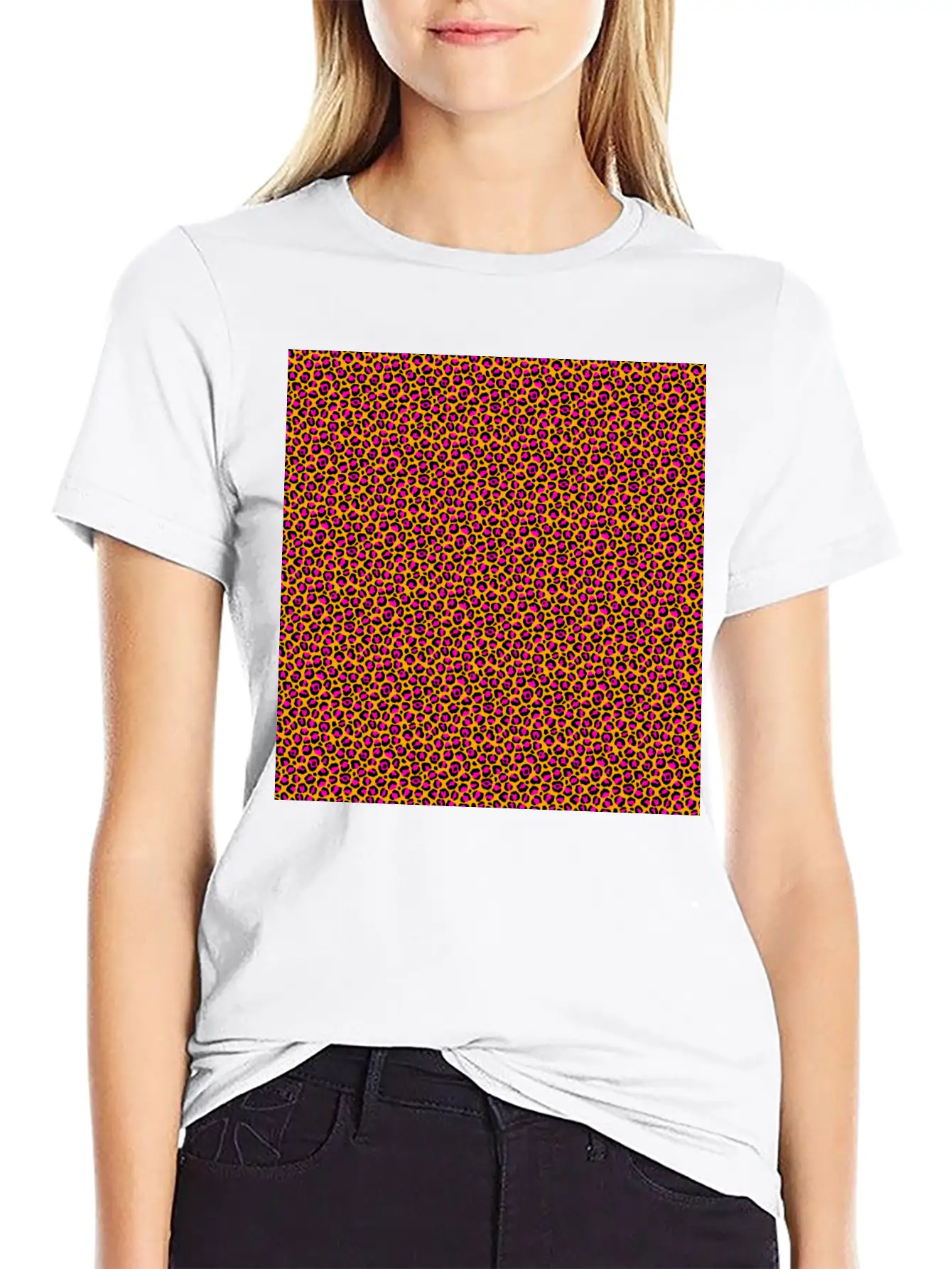 Neon Orange Pink Leopard Pattern Unisex Short Sleeve Soft Cotton T-Shirt – Casual Everyday Wear