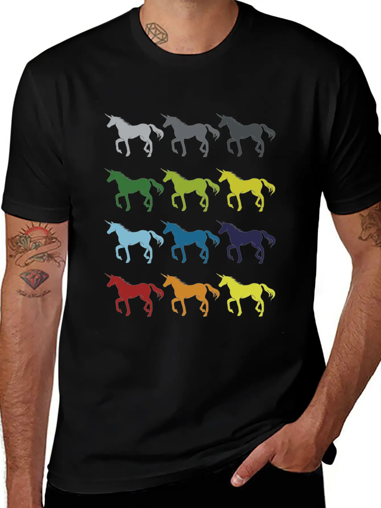 Neon Pop Art Retro Unicorn Gift Idea Stylish Everyday T-Shirt – Unisex Basic Cotton Tee