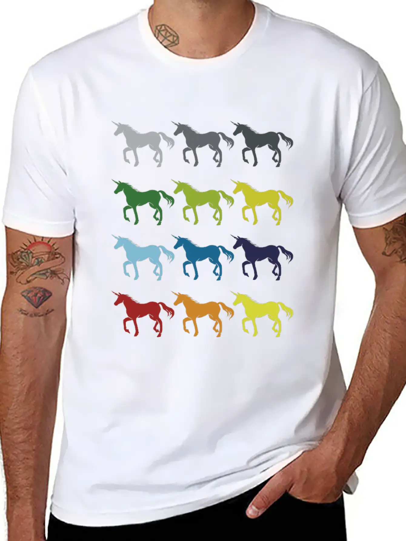 Neon Pop Art Retro Unicorn Gift Idea Stylish Everyday T-Shirt – Unisex Basic Cotton Tee