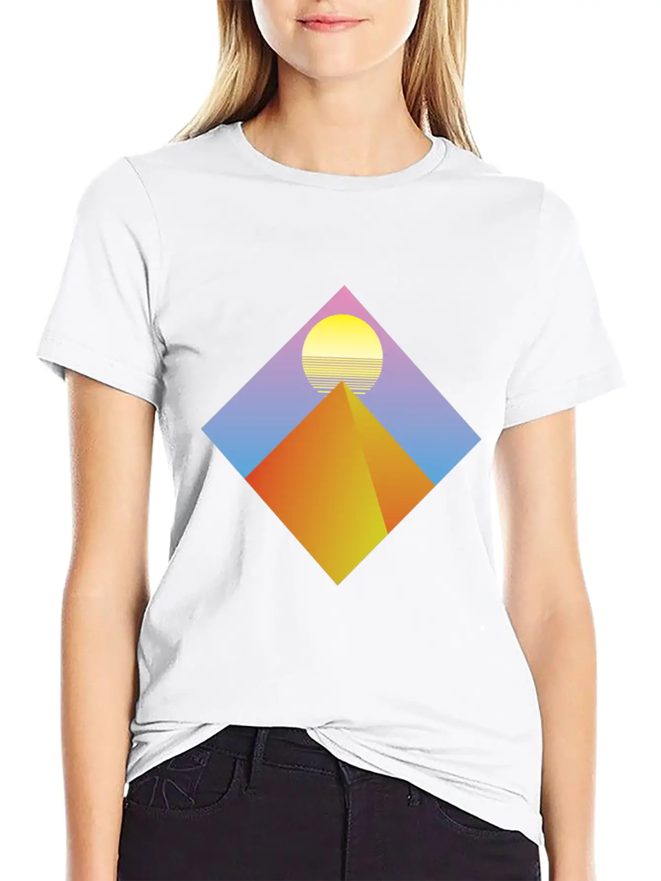 Neon Pyramid - Aesthetic - Vintage Vaporwave Gift Unisex Short Sleeve Soft Cotton T-Shirt – Casual Everyday Wear