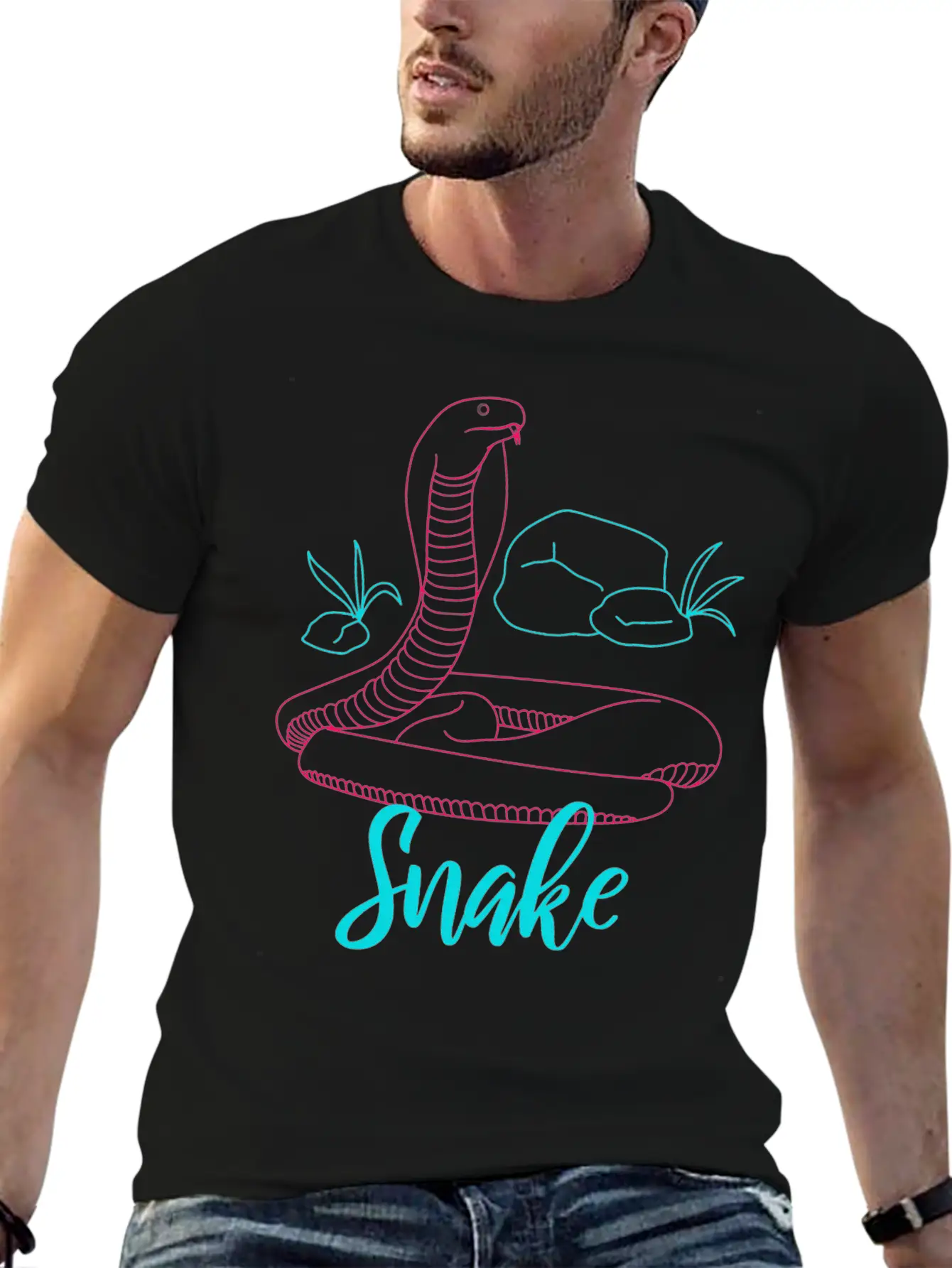 Neon Snake Retro Gift Unisex Short Sleeve Soft Cotton T-Shirt – Casual Everyday Wear