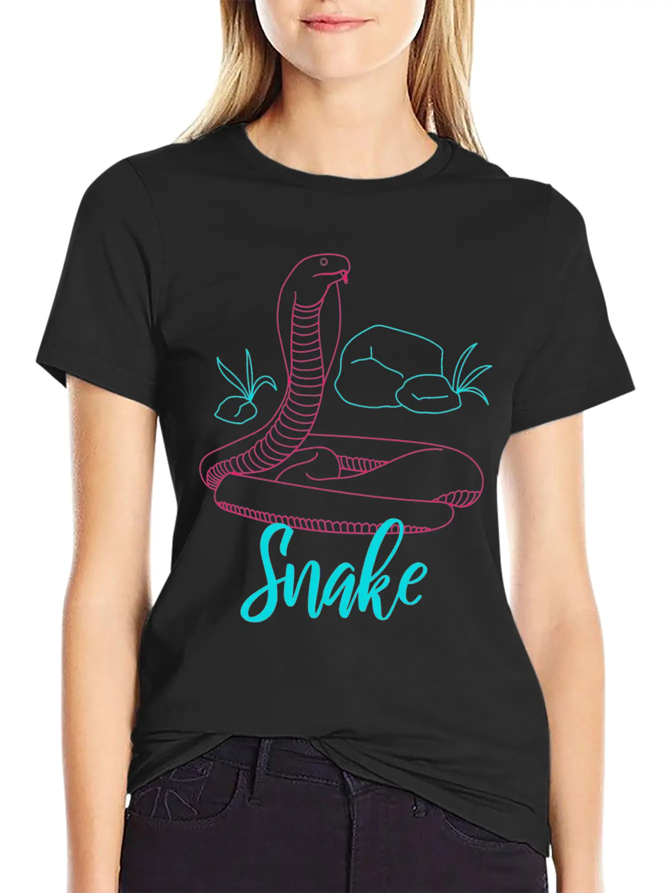 Neon Snake Retro Gift Unisex Short Sleeve Soft Cotton T-Shirt – Casual Everyday Wear