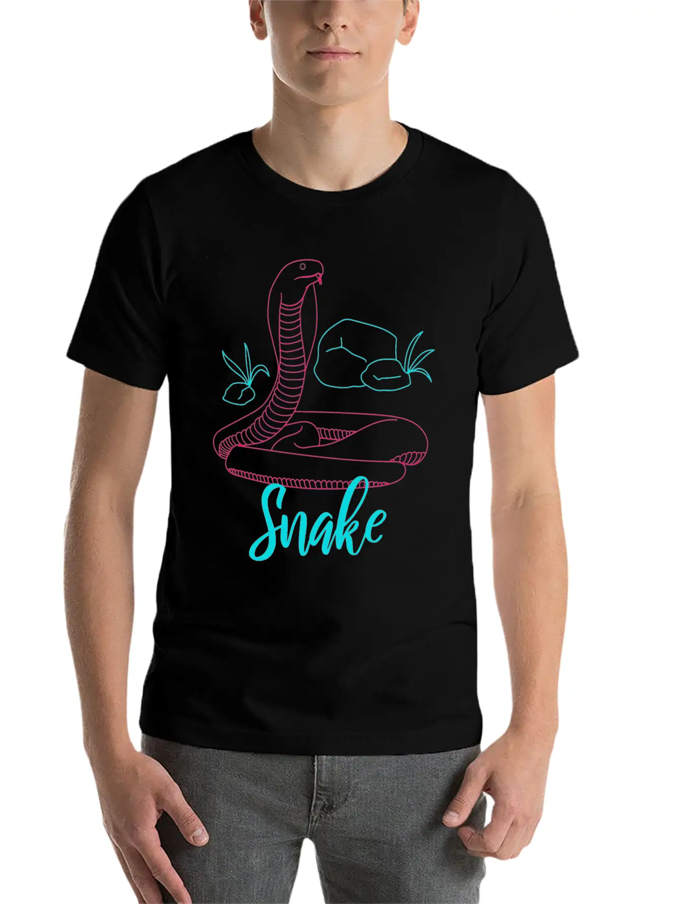Neon Snake Retro Gift Unisex Short Sleeve Soft Cotton T-Shirt – Casual Everyday Wear