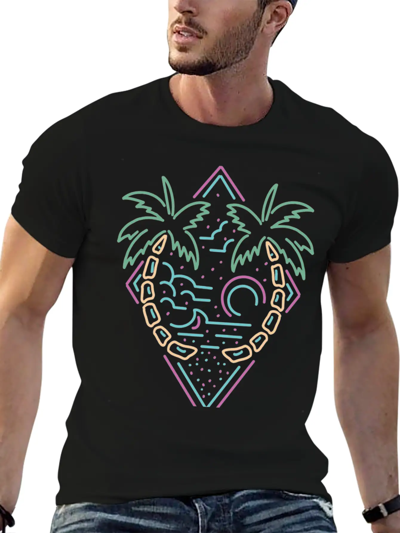 Neon Summer Monoline Stylish Everyday T-Shirt – Unisex Basic Cotton Tee